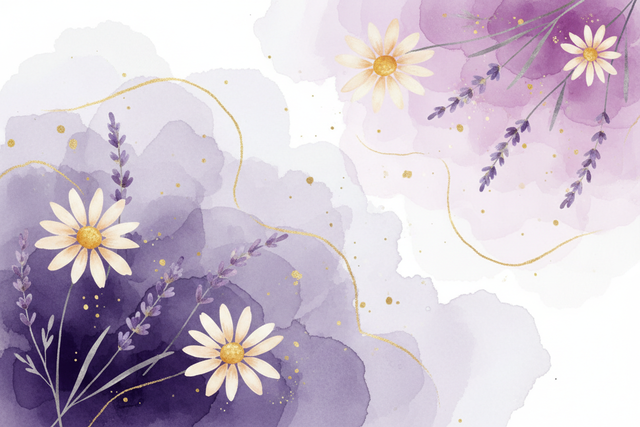Purple and gold watercolor hero banner